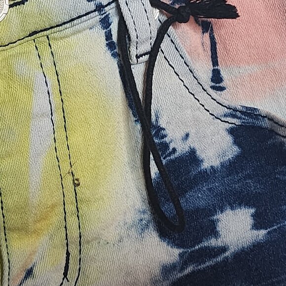 Demolition Acid Wash Tie Dye Pink Blue Yellow Stretch Cotton Denim Shorts Sz 10 - Picture 8 of 16